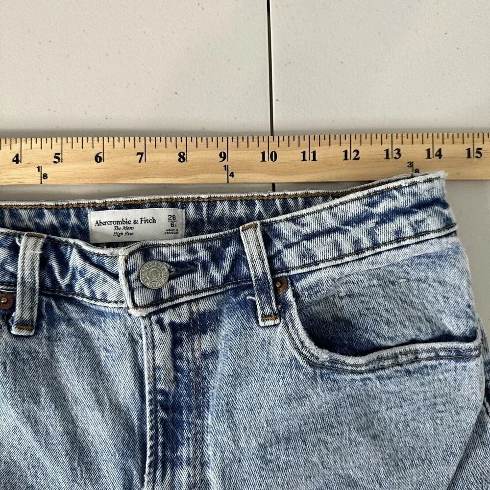 Abercrombie & Fitch‎ The Mom High Rise Blue Jeans Size 28 Distressed Stretch
